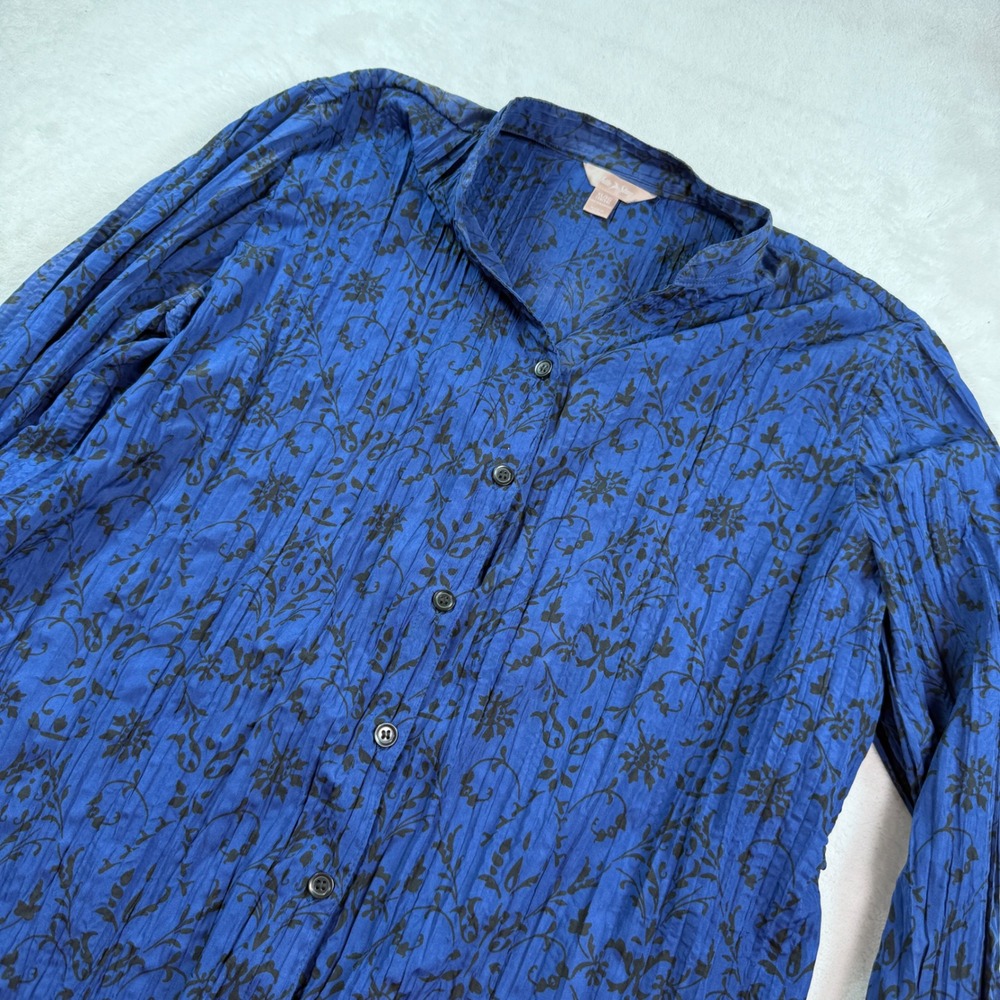 White Stag Womens XL Blue Depths Floral Crinkle Button Down Blouse WL41211
